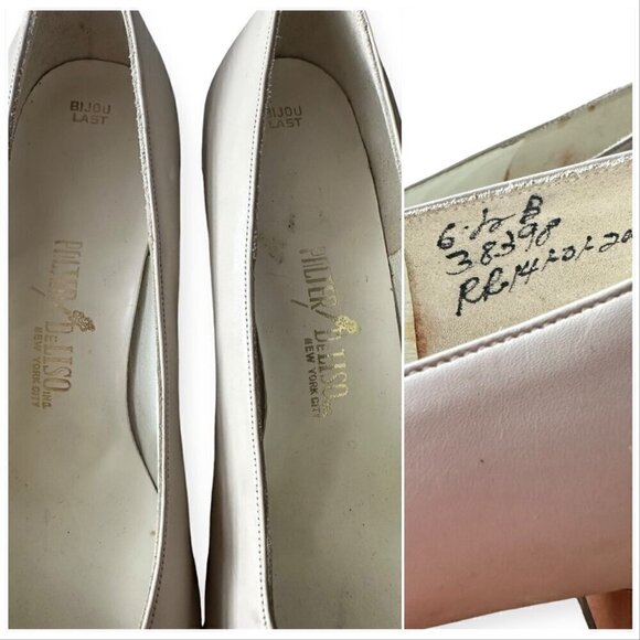Vintage Palter DeLiso Mod Cream Leather Pumps with Buckle, Size 6 1/2B - Picture 11 of 13